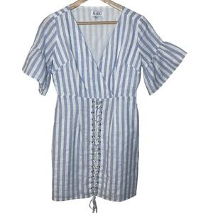 SABO SKIRT KAHLIA STRIPE  RUFFLE  SLEEVE  MINI DRESS SIZE S
